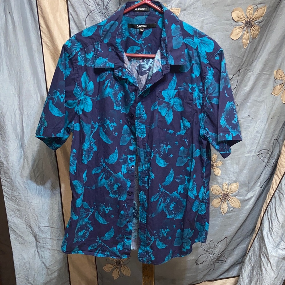 Carbon Blue and Teal Floral Men's Shirt